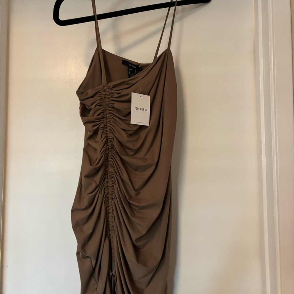 Forever 21 Tan Ruched Mini Dress